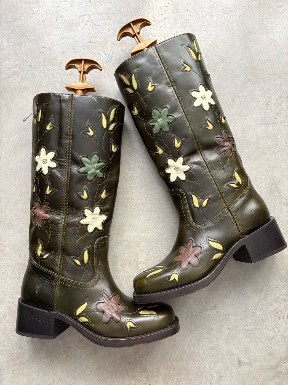 NWOT FRYE x Anthropologie Campus 14L Green Floral Cutout Boots - Picture 10 of 16